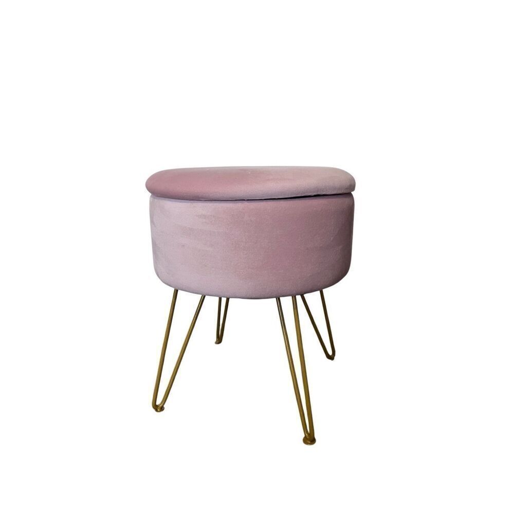 Pink Velour Storage Ottoman